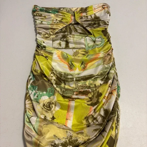 Green mixed print Strapless Mini Dress urban outfitters - Picture 12 of 13
